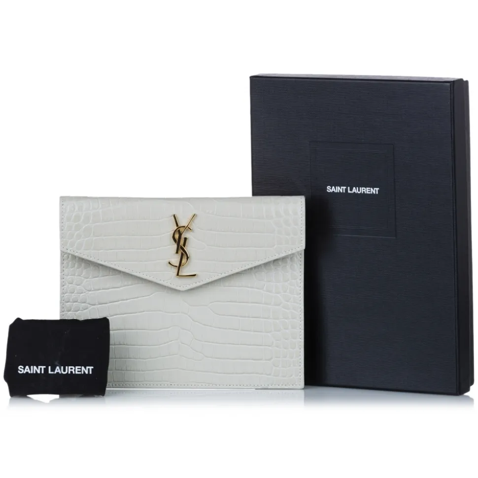 Yves Saint Laurent Vintage - Embossed Uptown Envelope Clutch - White - Leather Handbag - Luxury High Quality - Avvenice