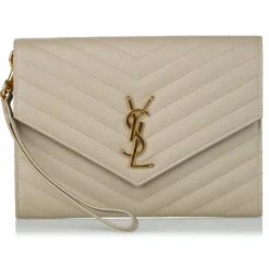 Yves Saint Laurent Vintage - Monogram Chevron Leather Clutch Bag - Brown Beige - Leather Handbag - Luxury High Quality - Avvenice