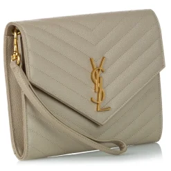 Yves Saint Laurent Vintage - Monogram Chevron Leather Clutch Bag - Brown Beige - Leather Handbag - Luxury High Quality - Avvenice