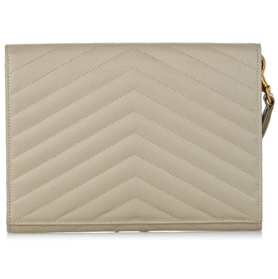 Yves Saint Laurent Vintage - Monogram Chevron Leather Clutch Bag - Brown Beige - Leather Handbag - Luxury High Quality - Avvenice