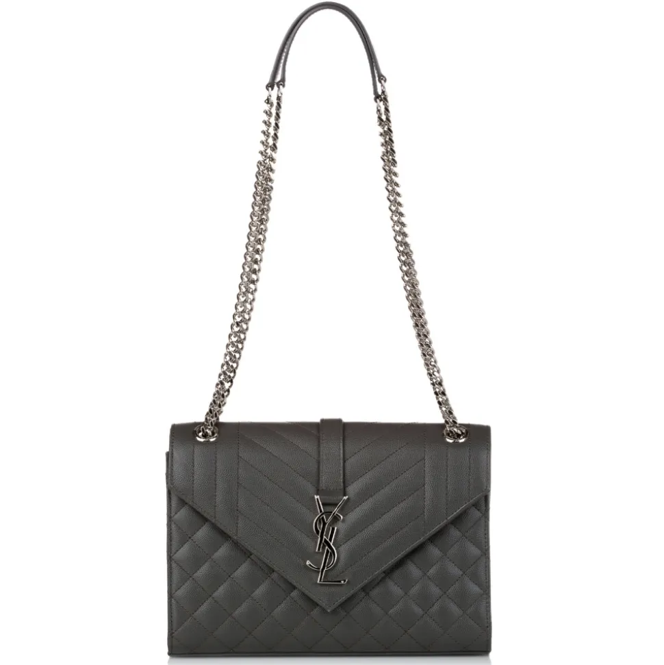 Yves Saint Laurent Vintage - Monogram Envelope Leather Shoulder Bag - Dark Gray - Leather Handbag - Luxury High Quality - Avvenice