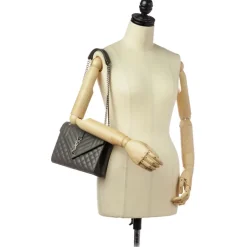 Yves Saint Laurent Vintage - Monogram Envelope Leather Shoulder Bag - Dark Gray - Leather Handbag - Luxury High Quality - Avvenice